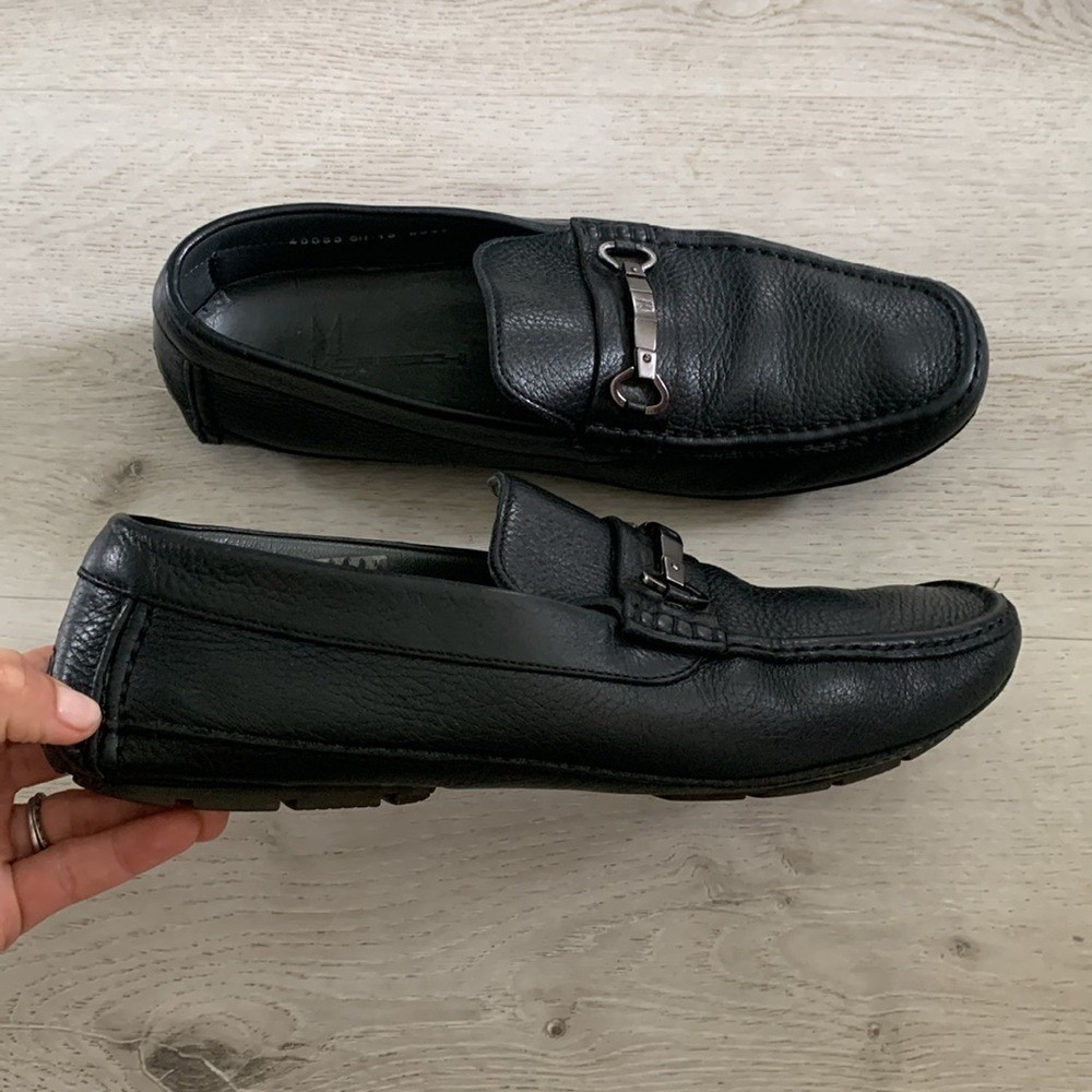Moreschi Nassau Deerskin Driving Loafers Black‎ size 10 1/2 leather logo